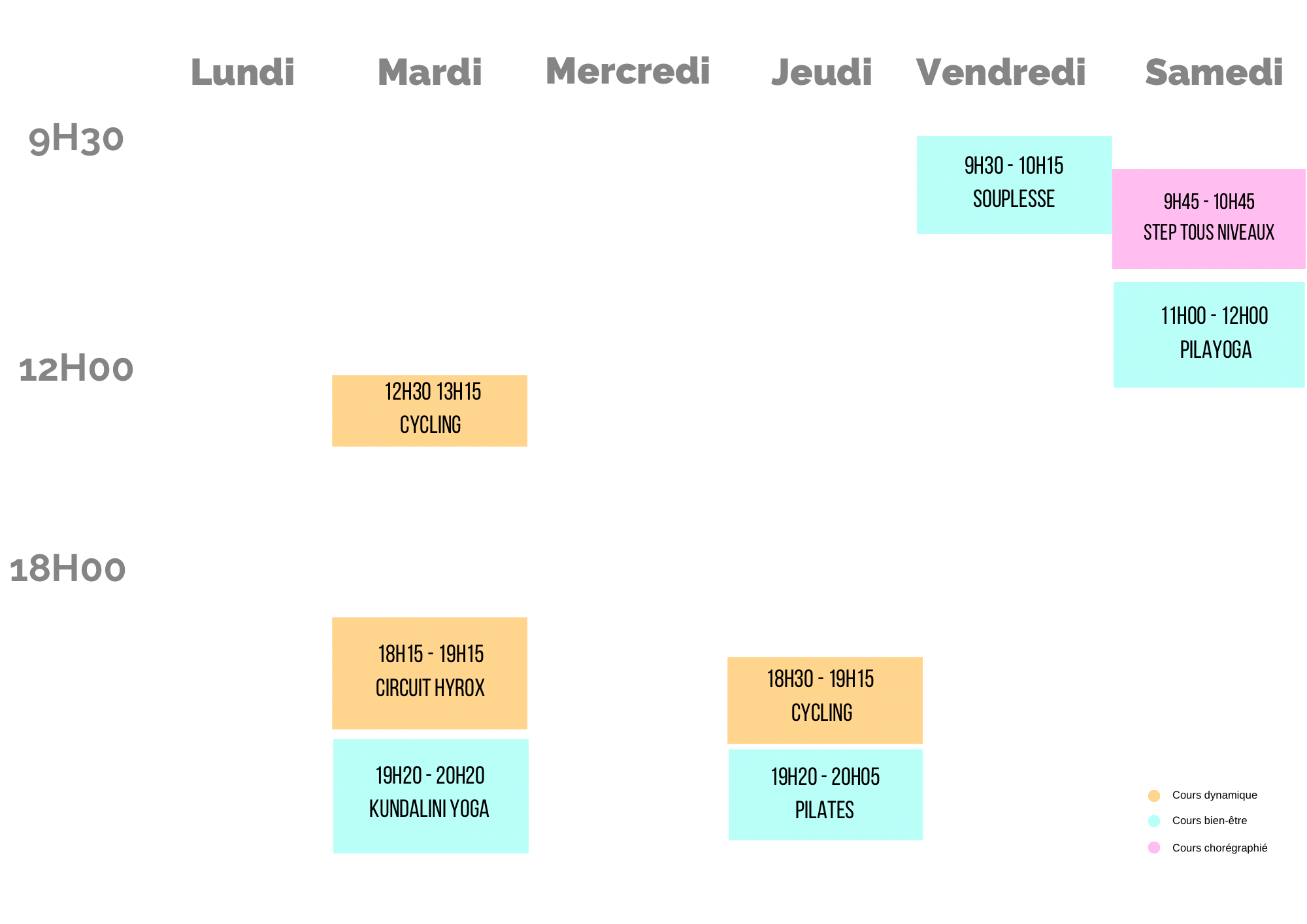 Planning Cours collectifs Studio H 25/26
